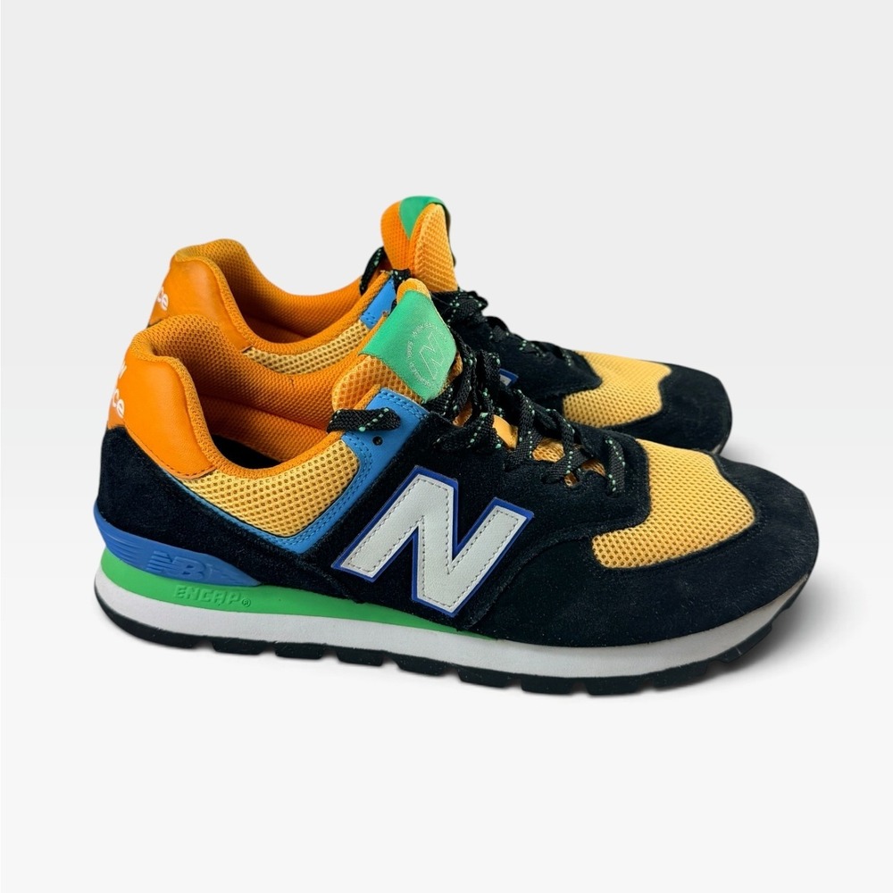 New Balance 574 Cloudberry ML574DJB Men's 12 D Black Multi Color Suede Sneakers